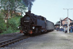 Mai 1985. 99 1731. Bertsdorf / Im Bahnhof Bertsdorf steht 99 1731 abfahrbereit mit einem Personenzug nach Johnsdorf.