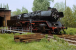 30. Mai 1987. 50 3551. Schwarzenberg/Erzgebirge. . Sachsen / 50 3551 stand nur zum Fototermin auf der Drescheibe. Mit nur 18m Durchmesser ist diese viel zu klein um eine Lokomotive der Baureihe 50 zu drehen.