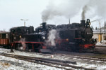 13. Februar 1988. 99 606. 99 1771. Dippoldiswalde. Pretzschendorf. Sachsen / Der Fotogüterzug mit 99 606 hat den Bahnhof Dippoldiswalde erreicht.