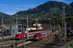 19. Oktober 2014. ÖBB 1016 018. ÖBB 1116 164. Schwarzach im Pongau. . Salzburg / EC113 von Frankfurt nach Klagenfurt bei der Ausfahrt aus dem Bahnhof ''Schwarzach / St.Veit''.